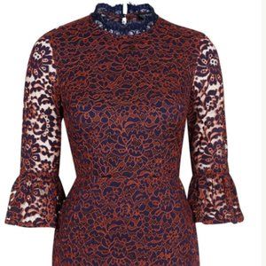 Topshop Navy/Orange Lace Dress